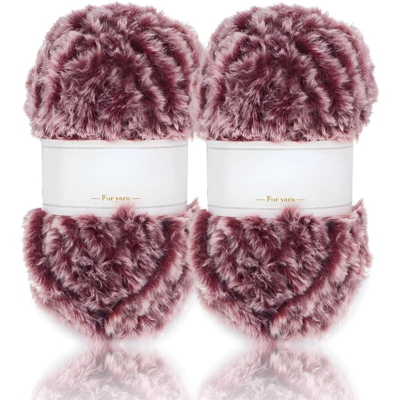 AUQ 2026 New 2 Skeins /6 Skeins Super Soft Fur Yarn Chunky Fluffy Faux Fur Yarn Eyelash Yarn for Crochet Knit-Total Length 2×32M(2×35Yds 50G×2)