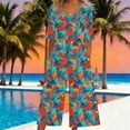 thumbnail image 5 of Tshirt Jumpsuits for Women Summer Vacation Short Sleeve Floral Pants Rompers V Neck Wide Leg Casual Jumper Dark Green, 2XL, 5 of 5