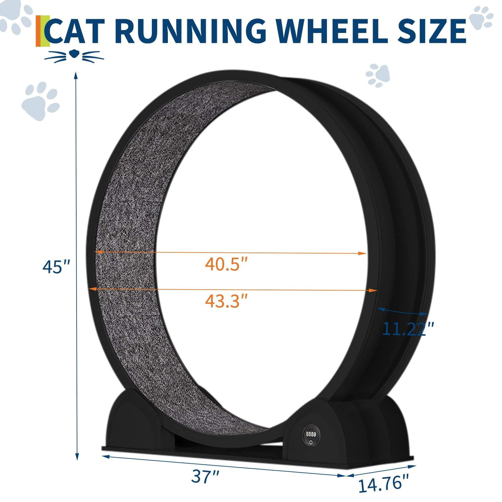 Cat Exercise Wheel for Indoor Cats, Fast Cat Wheel 45'' Quiet Cats Treadmill with Pedometer, Pet Running Wheels for Weight Loss and Health Black