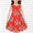 thumbnail image 2 of Ecqkame Girls Casual Dresses Child Fashion Summer Sleeveless Crew Neck Floral Cute A-Line Dress D-Red 110, 2 of 3