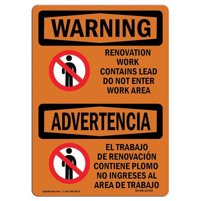 SignMission OS-WS-A-1824-L-12793 18 x 24 in. OSHA Warning Sign - Renovation Work Contains Lead Do Not Enter