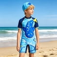 thumbnail image 4 of Tiijoy Boys’ Short Sleeve Half Zip Rash Guard One-Piece Swimsuit Swim Cap Bathing Suit, 4 of 8