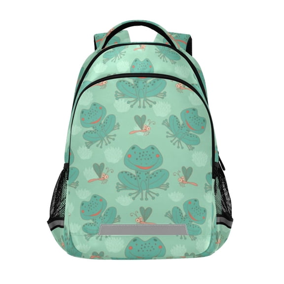 Cute frog pattern green background Backpack for ersonalized 16 Inch Backpack Middle Bookbag for Back to Gift