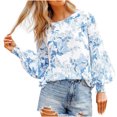 thumbnail image 1 of Top de manga larga informal con cuello redondo y estampado suelto para mujer de primavera y otoño Pompotops  FGAJ14714, 1 of 9