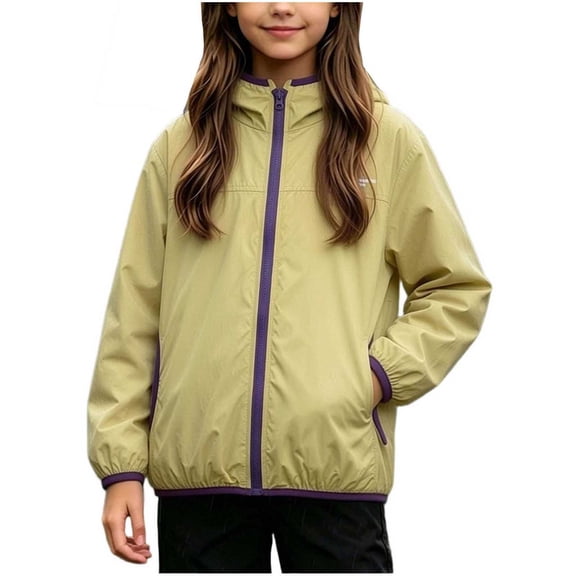 XYAIYT Girls Windproof Jacket with Pockets Hooded Solid Color Stand Collar Waterproof Outerwear Coat Outdoors