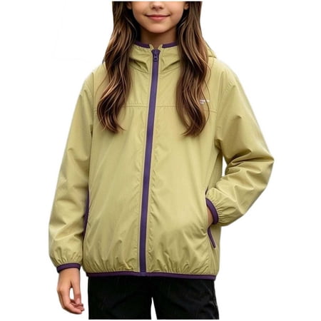 YUANxueke Hooded Windbreaker for Boys Girls Zip Up Water Resistant Rain Jackets Teen Kids Outwear Coats with Pockets for 3-15 Years