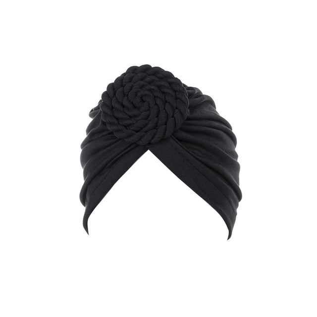 Minnieouse Turbante tejido nudo estilo étnico musulmán Hijab sombrero Donut cubierta diadema gorras Bonnet decoración del cabello para mujeres Sombreros Negro Minnieouse AP011270-03B