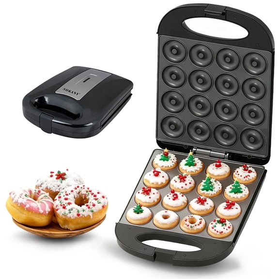 16-Donut Electric Donut Maker with Efficient Heating, Non-Stick Surface & Easy Cleanup for Family Snacks, Holiday Baking & Party Treats