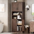 thumbnail image 2 of EastVita Bathroom Cabinet Farmhouse Storage Cabinet with Glass Doors and Adjustable Shelves Freestanding Kitchen Pantry Cabinet Cupboard for Living Room Dining Room-Reddish Brown 67 H, 2 of 8