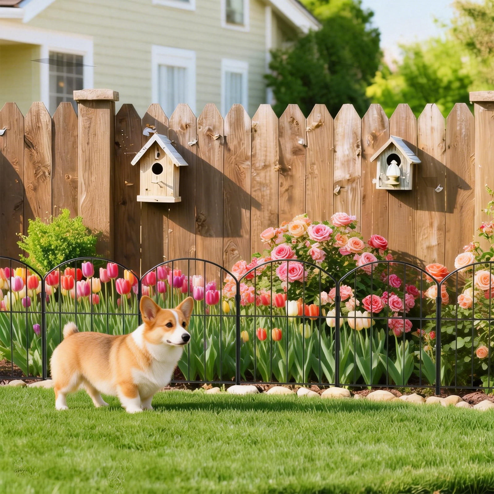 Saburrnity 10 pack Decorative Garden Fence Panels Animal Barrier for Dog, Arched Flower Bed Edging Ornamental Wire Border Panel Fencing for Yard Patio Outdoor Decor