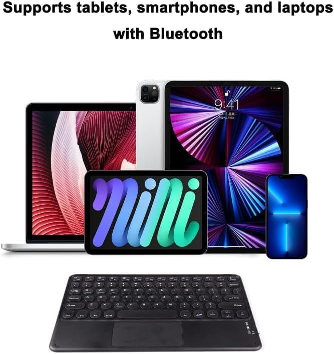 Portable Wireless Bluetooth Keyboard with Touchpad, Ultra-Thin Rechargeable Bluetooth Keyboard Mini with trackpad Round Key for iPad pro/iPad/iOS/Android (Black)