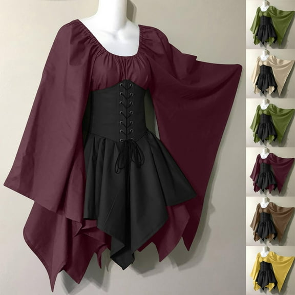 Summer Savings! Cocktail Dresses for Women,Vestido de mujer Women Costumes Gothic Long Sleeve Corset Dresses, Long Sleeve Round Neck Knee-High Dress for Special Occasions