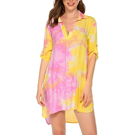 Women Beach Swim Coverup Button Down Shirt Dress Swimsuit Women s Swimsuit Beach Cover Up Shirt Bikini Beachwear Bathing Suit Beach Dress Multicolor S