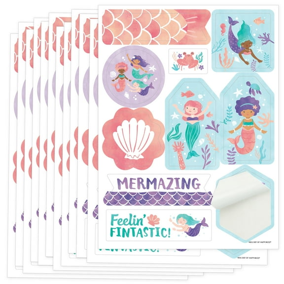 Big Dot of Happiness Mermaid Party Favor Sticker Sheet Sets, Mermaid Birthday Party Favors for Girls - 12 Sheets - 120 Stickers