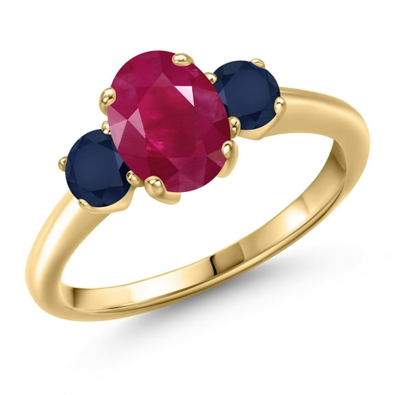 Gem Stone King 10K Yellow Gold Red Ruby and Blue Sapphire Engagement Ring for Women | 2.30 Cttw | Oval 8X6MM | Gemstone July Birthstone | Size 7