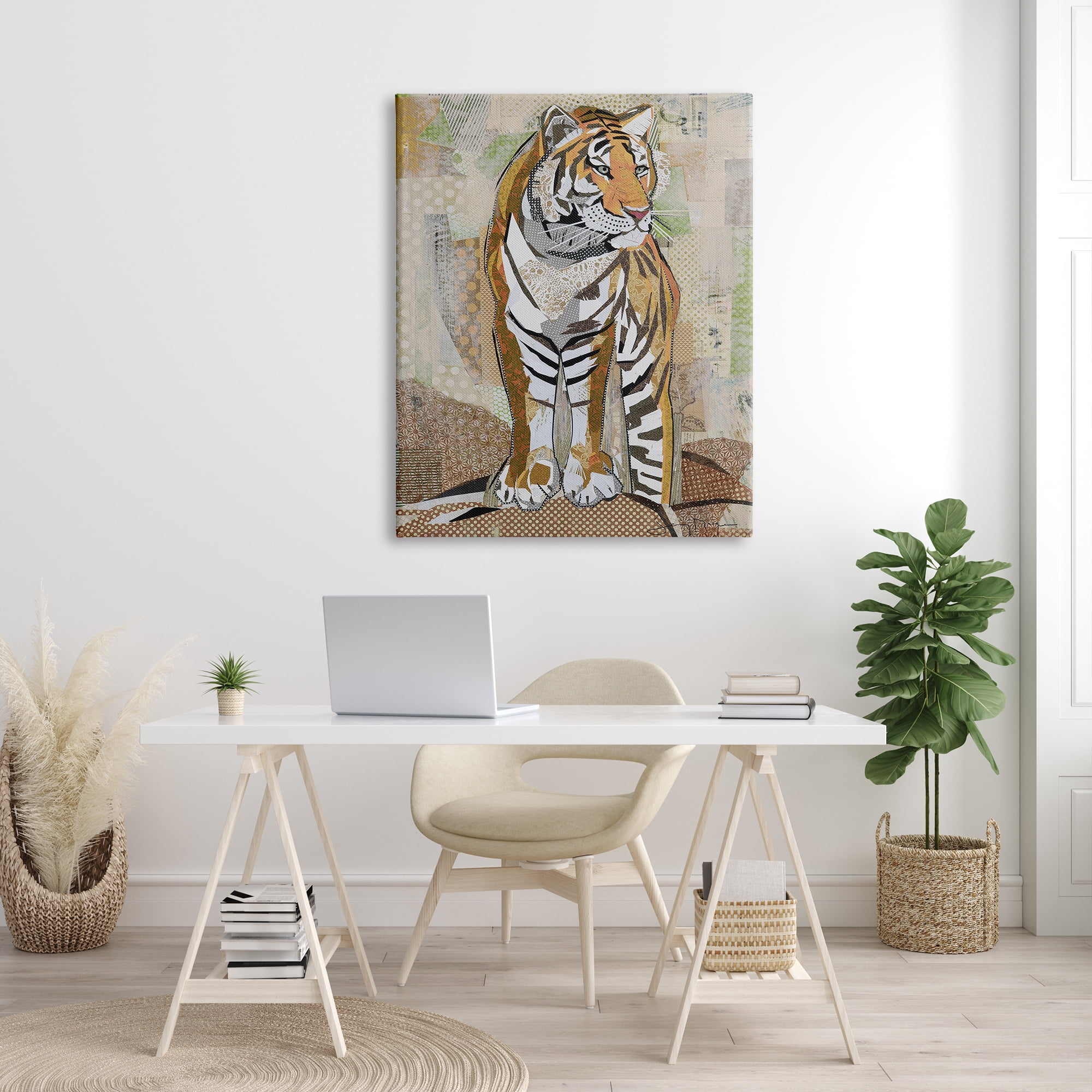 Stupell Industries Tiger Gazing Abstract Shape Collage Orange Brown, 36 x 48, Designed by Jenny McGee