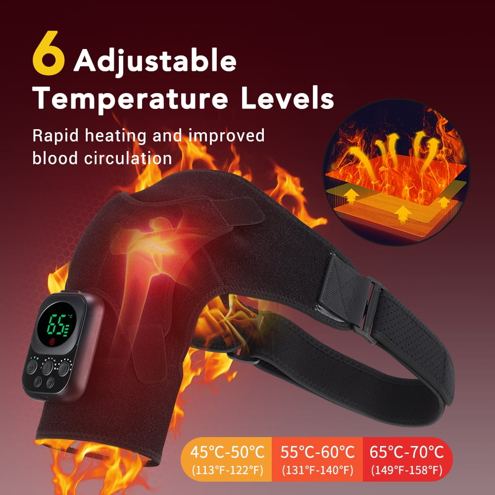 Flaremore Heated Shoulder Brace Wrap,Electric Shoulder Heating Pad with App Remote Control,5000mAh Rechargeable Cordless Shoulder Massager with 3 Adjustable Vibrations and Heating Modes for Relax