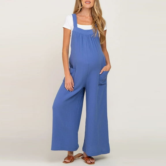 Amzcrzy Maternity Jumpsuits for Women Casual Sleeveless Adjustable Rompers Cotton Maternity Jumpsuits Baggy Overalls Loose Fit Summer Outfits