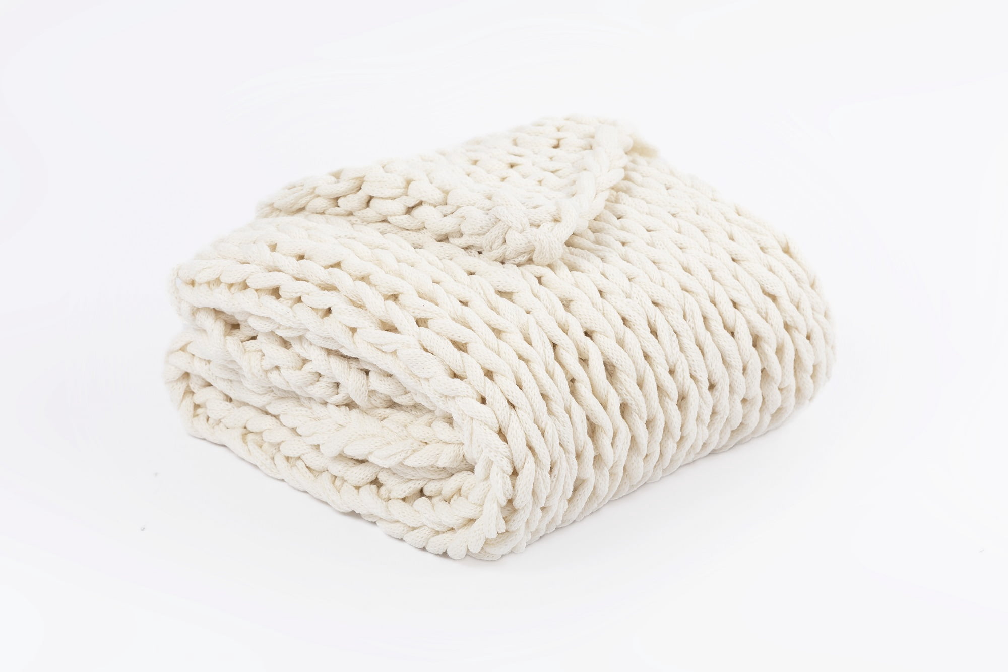 Silver One Super Chunky Knitted Throw Blanket, White, 50" x 60"