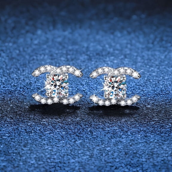 1ct Moissanite C Letter Sterling Sliver 18K Gold Plated Earrings