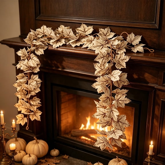 FXMLRLK Fall Decorations for Home - 5.7Ft Autumn Maples Leaf Garland | Halloween Thanksgiving Mantle Fireplace Farmhouse Harvest Decor Fall Leaves Garland for Home Indoor Outdoor Porch