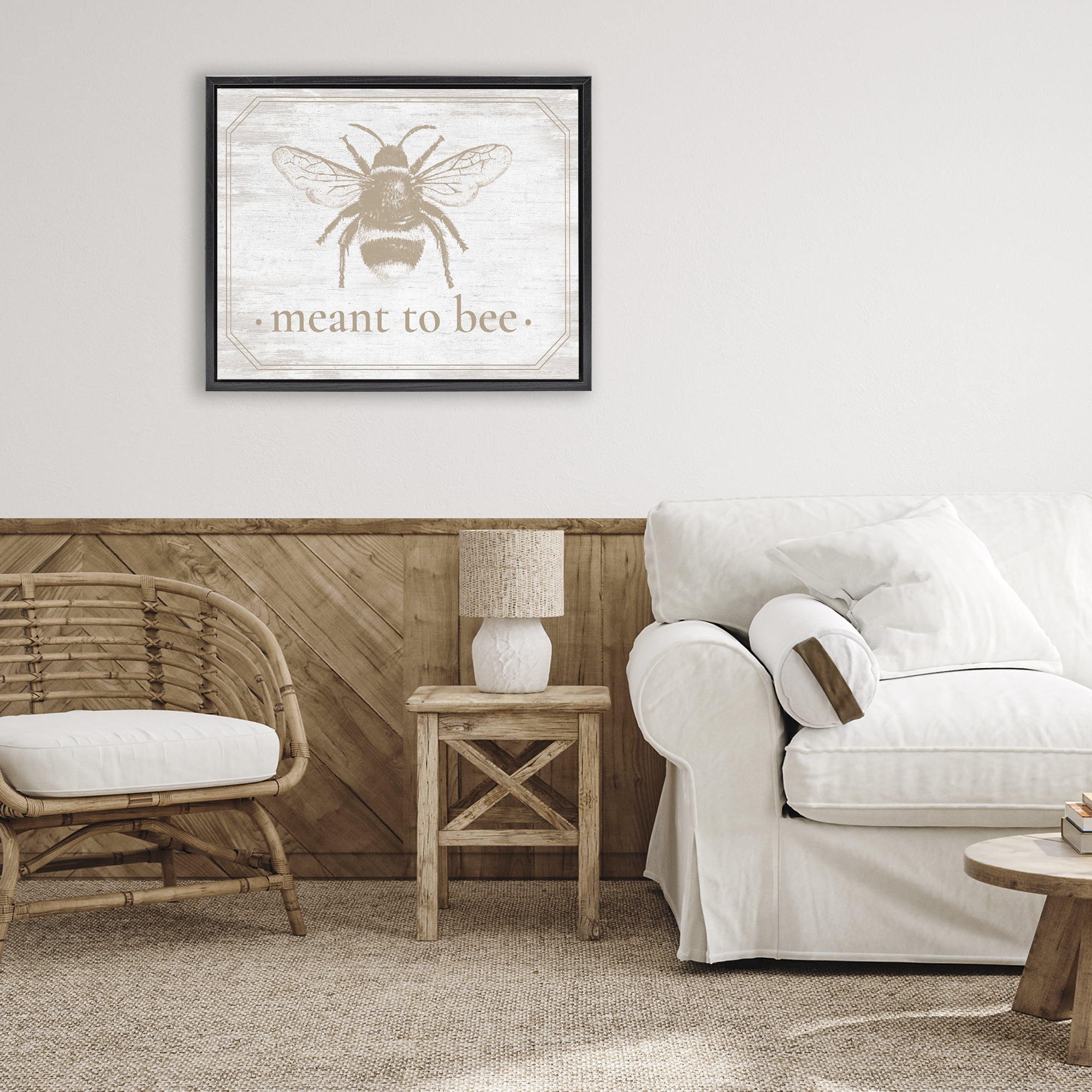 Meant To Bee Rustic Border Black Framed Floater Canvas Wall Art, design by Lettered and Lined