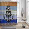 thumbnail image 4 of Nautical Shower Curtains for Bathroom, Vintage Black Anchor Rudder Stars Blue Wood Grain Washable Fabric Shower Curtain with Hooks Waterproof Bathroom Decor Sets, 66 x 72 Inches, 4 of 9