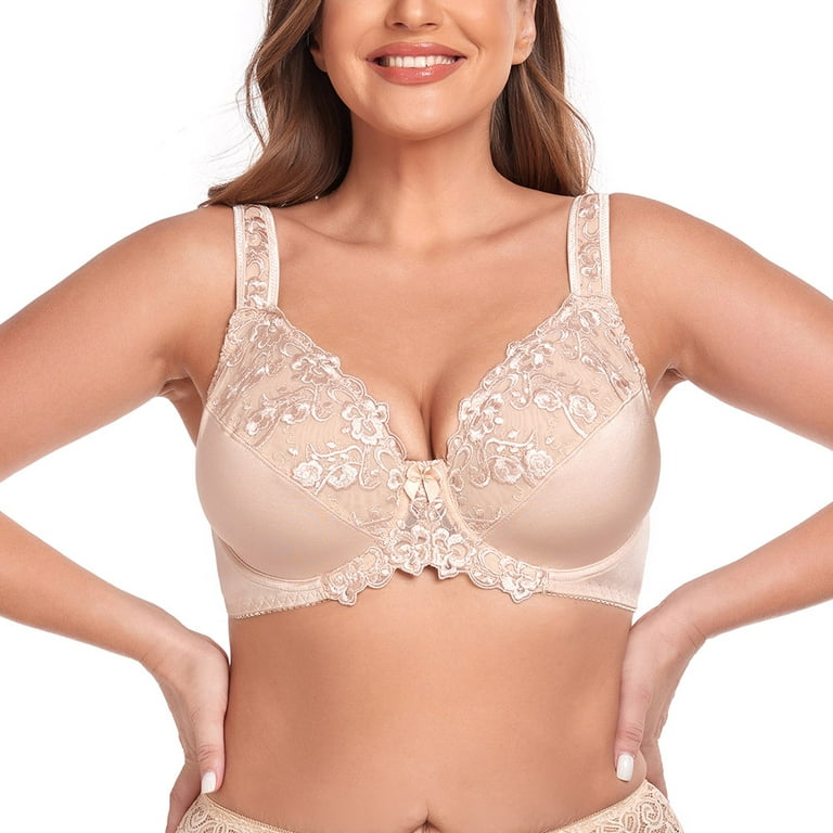 Women's Sexy Lace Embroidered Bras Full Coverage Unlined Underwire Plus  Size Bra 46D 