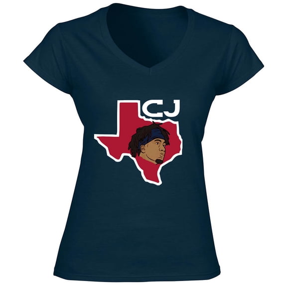 CJ Stroud Texans State Outline LADIES V-NECK Shirt T-Shirt