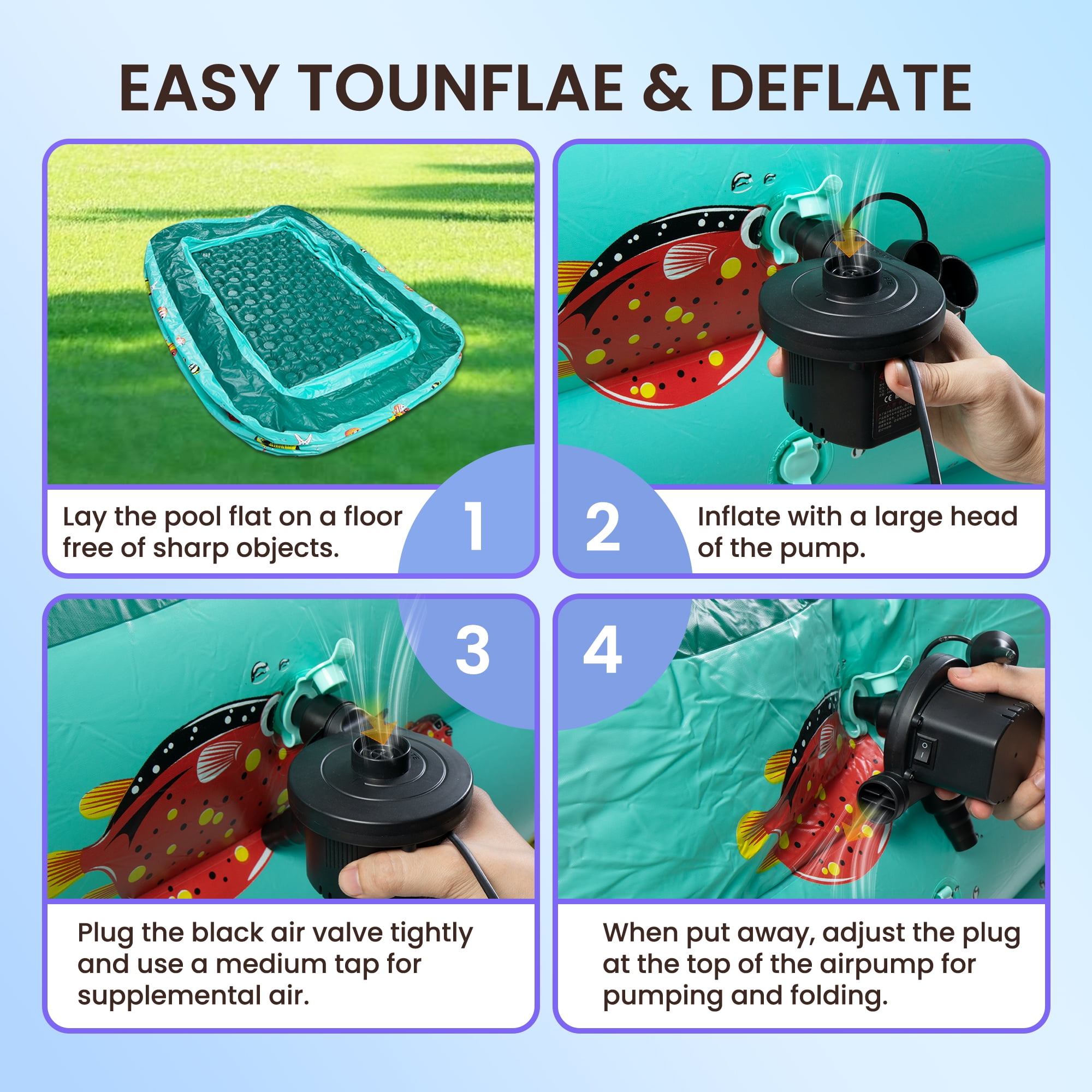 Inflatable Pool, 6.9 x 5 x 1.8 ft Family Swimming Pools for Kids, Toddlers, Infant, Adult, Rectangular, Thickened