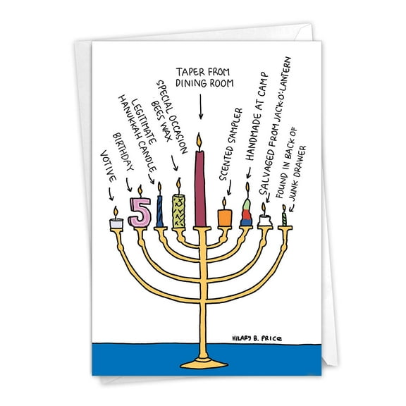 NobleWorks - Funny Chanukah Greeting Card with 5 x 7 Inch Envelope (1 Card) Jewish Holiday Card Menorah Candles C2482HKG