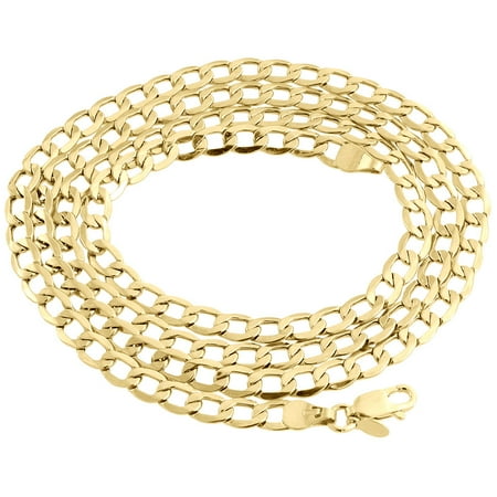 Cuban Link Curb Chain Necklace - Mens Hollow 10K Yellow Gold 4.50 MM Cuban Curb Link Chain Necklace 16 Inches