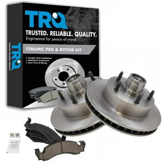 TRQ Front Brake Pad & Rotor Kit Brake Pads Brake Rotor Ceramic Fits Select 1987-1993 Ford E-150 Econoline E-150 Econoline Club Wagon 1986-1993 F-150