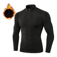 thumbnail image 6 of Performance Compression Long Sleeve Shirt High Elasticity Workout Running Training Athletic Fitness Top Quarter-Zip Stand Collar Top Black L, 6 of 6