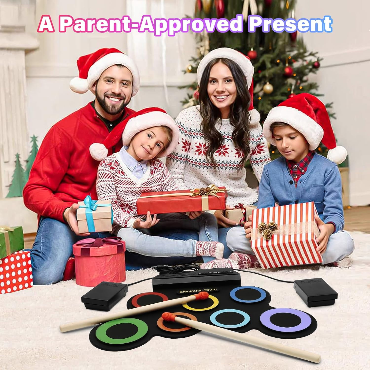 Portable Electronic Drum Set - 7 Pads Roll up Drum Practice Pad with Pedals & Stick, Jack in Drum Set Kit for Kids and Adults, Great Holiday Christmas & Birthday Gift