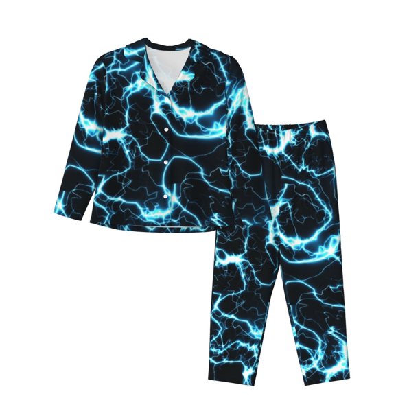 Balery Lightning Conjunto de Pijama con Estampado para Mujer, Conjunto de Dos Piezas con Manga Larga, Ropa de Dormir Suave con Bolsillos, Pijamas Cómodos-X-Large