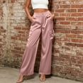 thumbnail image 2 of LEAVINGSUO Cargo Pants Women Satin Work Pants With Elastic Waistband And Button Flap Pockets Casual Trousers Pink L, 2 of 8