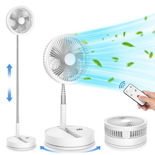 LIPETY Ventilador oscilante portátil, plegable, recargable, 9 pulgadas, 7200 mAh, funciona con pilas, USB C, pequeño ventilador remoto, ventilador de mesa silencioso, ventilador de escritorio plegable