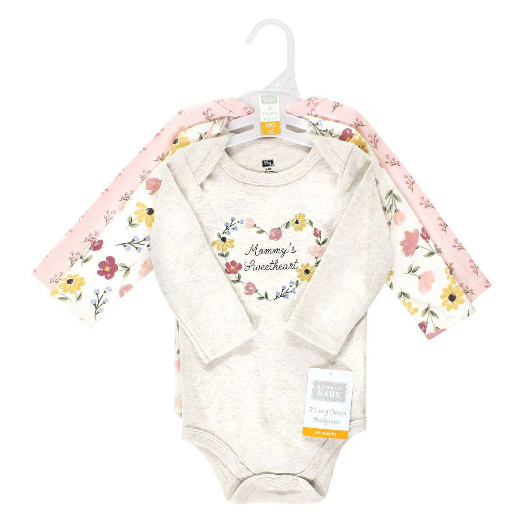 Hudson Baby Girl Cotton Long Sleeve Bodysuits, 3-Pack, Sizes Newborn-24 Months