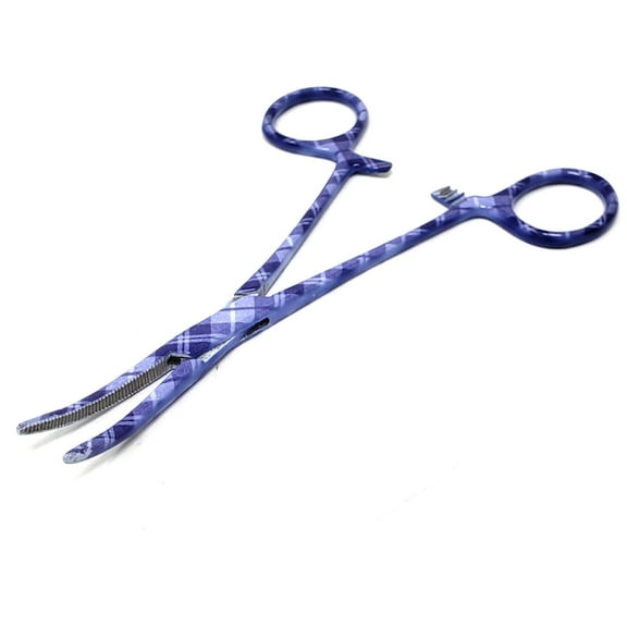 Stainless Steel Fishing Pliers Anglers Catch & Release Serrated Tool, Purple Plaids 5.5" Curved