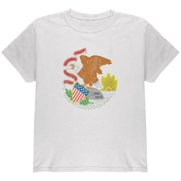 Born and Raised Illinois State Flag Youth T Shirt White YXL