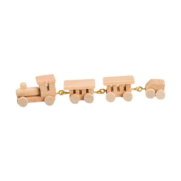 1:12 Casa de muñecas Manualidades Mini Tren de Madera Juguete para Estación de Ferrocarril Construcción DIY Scen marrón claro