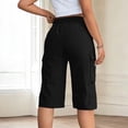 thumbnail image 4 of Bermuda Cargo Shorts for Women Casual Long Knee Length High Waisted Stretch Wide Leg Summer Outdoor Hiking Capri Pants, M, 4 of 6