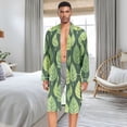 thumbnail image 5 of Dailycode Men Robe Lightweight Soft Bathrobes Kimono Nightgown Cartoon Green Leaves Row, 5 of 6