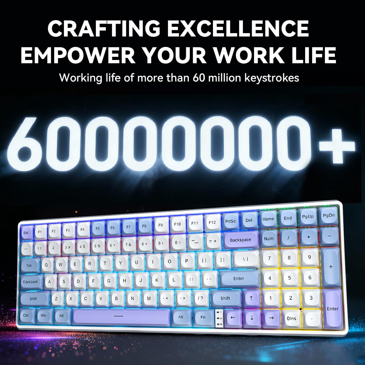 Aula S100 Pro Wireless Gaming Keyboard, BT5.0/2.4GHz/USB-C, Hot Swappable Mechanical with Numpad, Creamy Thocky Sound