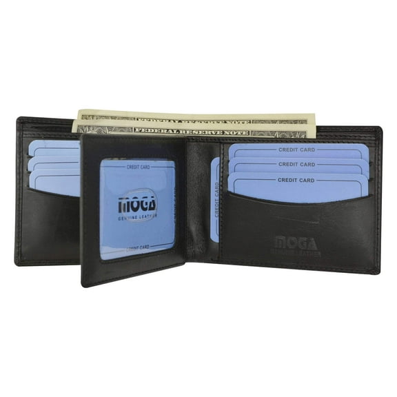MOGA High End Leather Mens Bifold Wallet w/ Middle ID Card Flap 90052