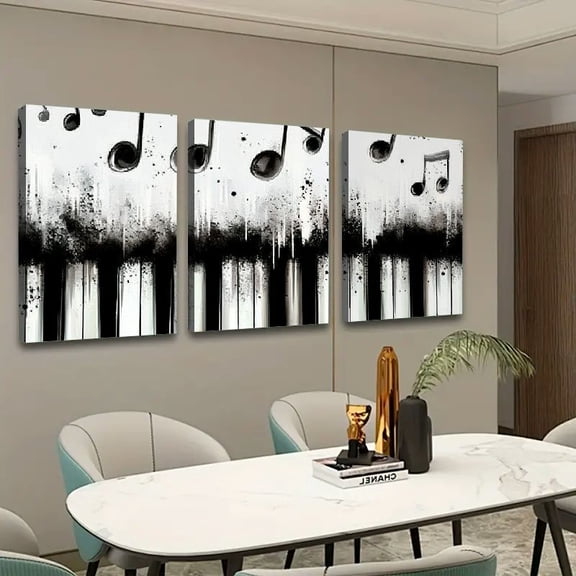 Shadudu Piano Wall Art Music Note Pictures Wall Decor Black And White Canvas Prints Paintings Home Office Music Studio Decorations Artwork for Living Room 16x24x3pcs