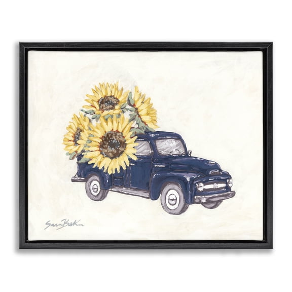 Stupell Industries French Country Country Truck with Sunflowers Black Floating Frame Canvas Art, 21 x 17, by Sara Baker
