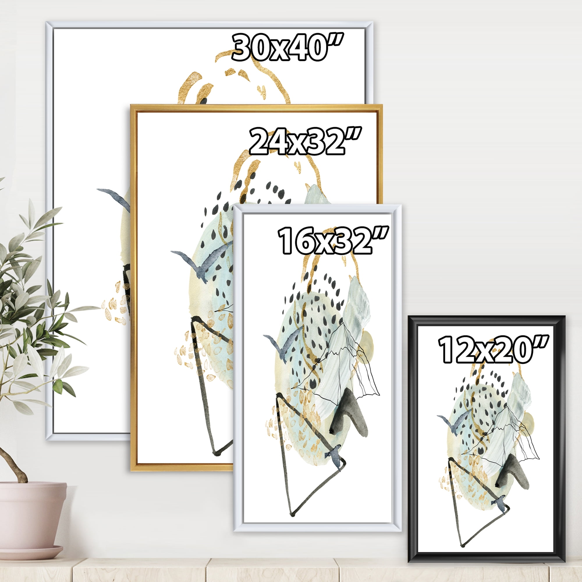 Designart 'Mountain Bird With Gouache Of Abstract Landscape' Modern Framed Canvas Wall Art Print