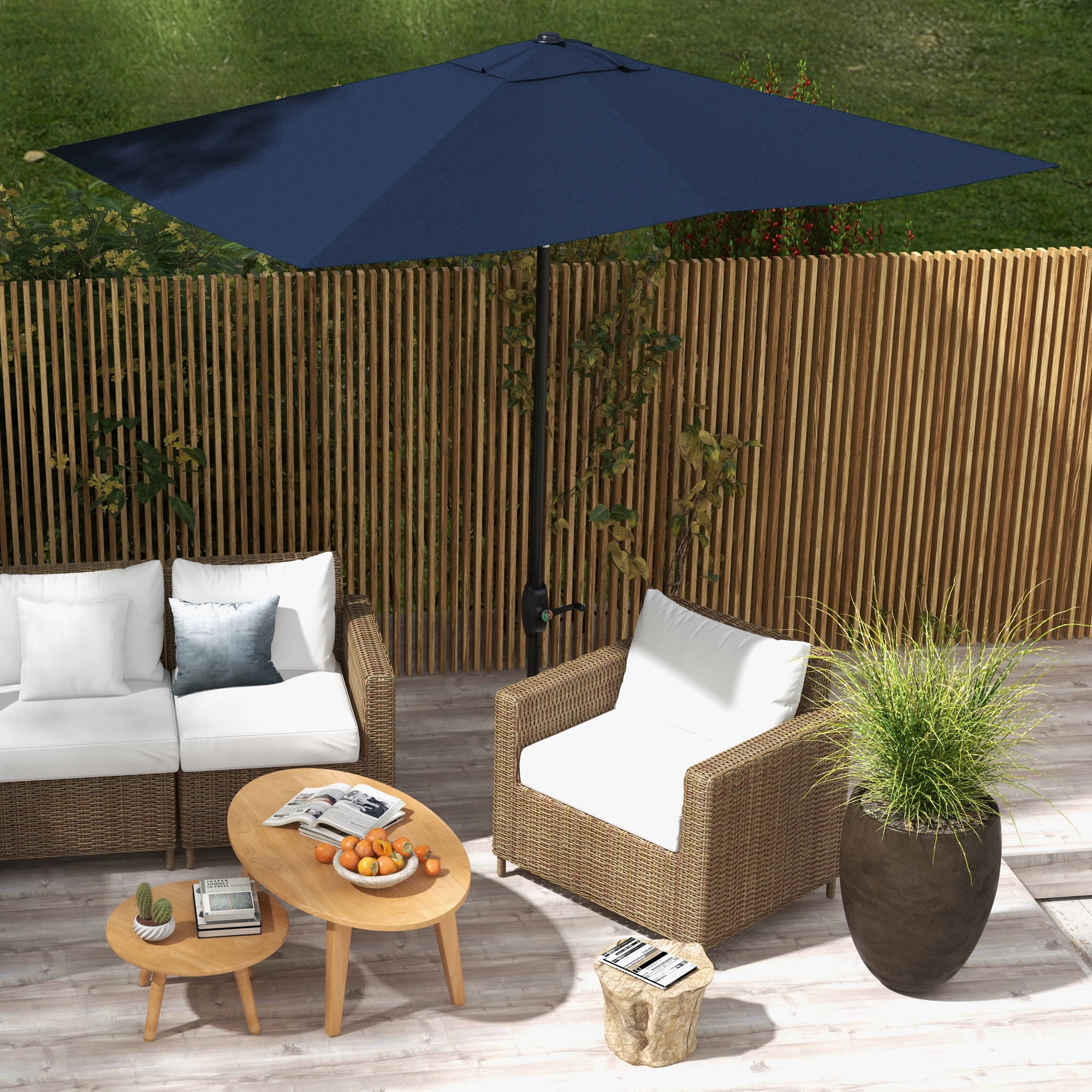 Outsunny 96.25 Inches Blue Solid Print Rectangle Market Patio Umbrella, Water-Resistant